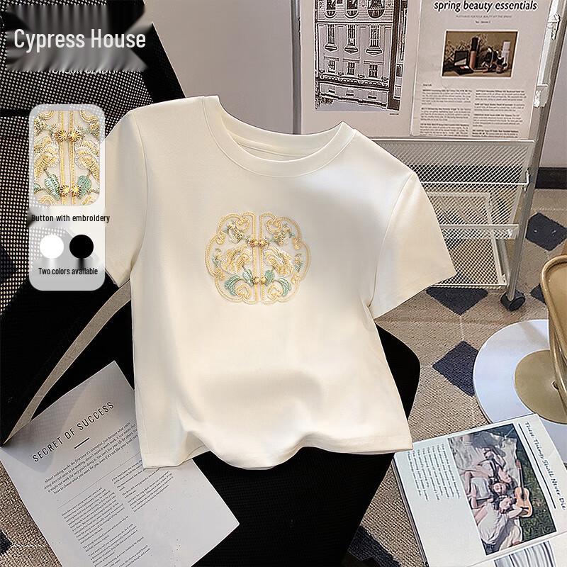 Sibeishe Embroidered Round Neck T-Shirt L