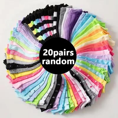 10/20 Pairs Random Shipment Heart Print Socks, Valentine's Day Candy Colored Ankle Socks, Women's Stockings & Hosiery