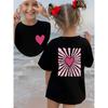 European sizes Summer Fashion Girls' Short-Sleeve T-Shirt with Heart Cartoon Pattern Double-Sided Print, Casual and Versatile Top