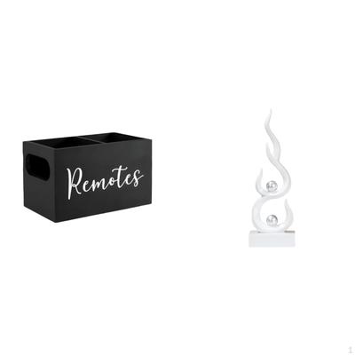 Retro Wooden Remote Organizer And Abstract Fire Resin Sculpture Slot Tabletop Holder for Nightstand