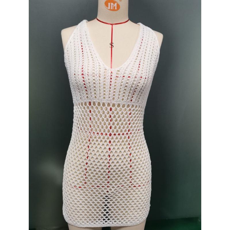 New Summer Sexy Hang Neck Lace Halter Neck Backless Solid Color Hip-pack Dress for Women