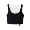 Women's Fake Two-Piece Crop Tank Top, Ribbed Cotton Sleeveless Camisole