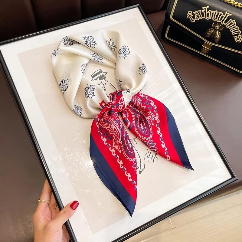 Classics Print 70*70Cm Silk Square Scarf Women Fashion Soft Satin Hairband Neckerchief Tie Female Headband Foulard Bag Ribbon