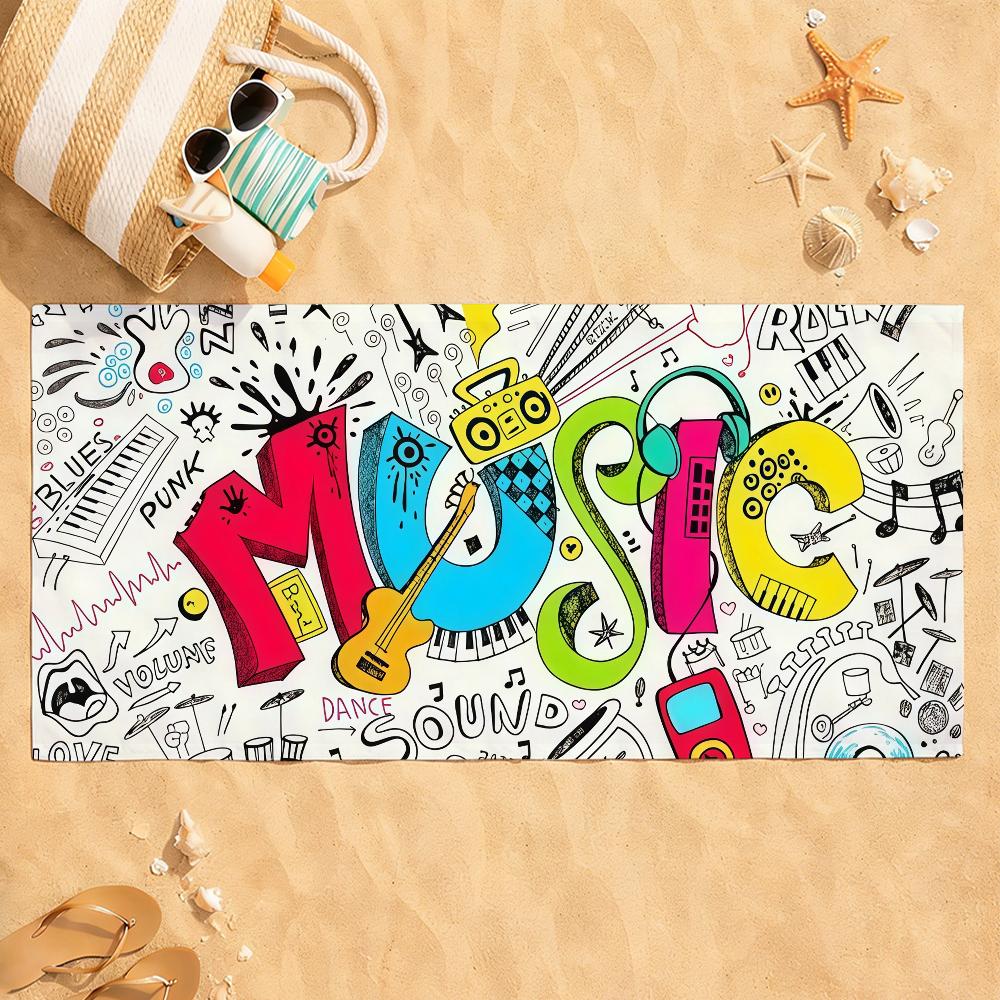Ambesonne Music Towel Quick Dry Absorbent Beach Towel for Sports, Fitness, Swimming and Outdoor Activities