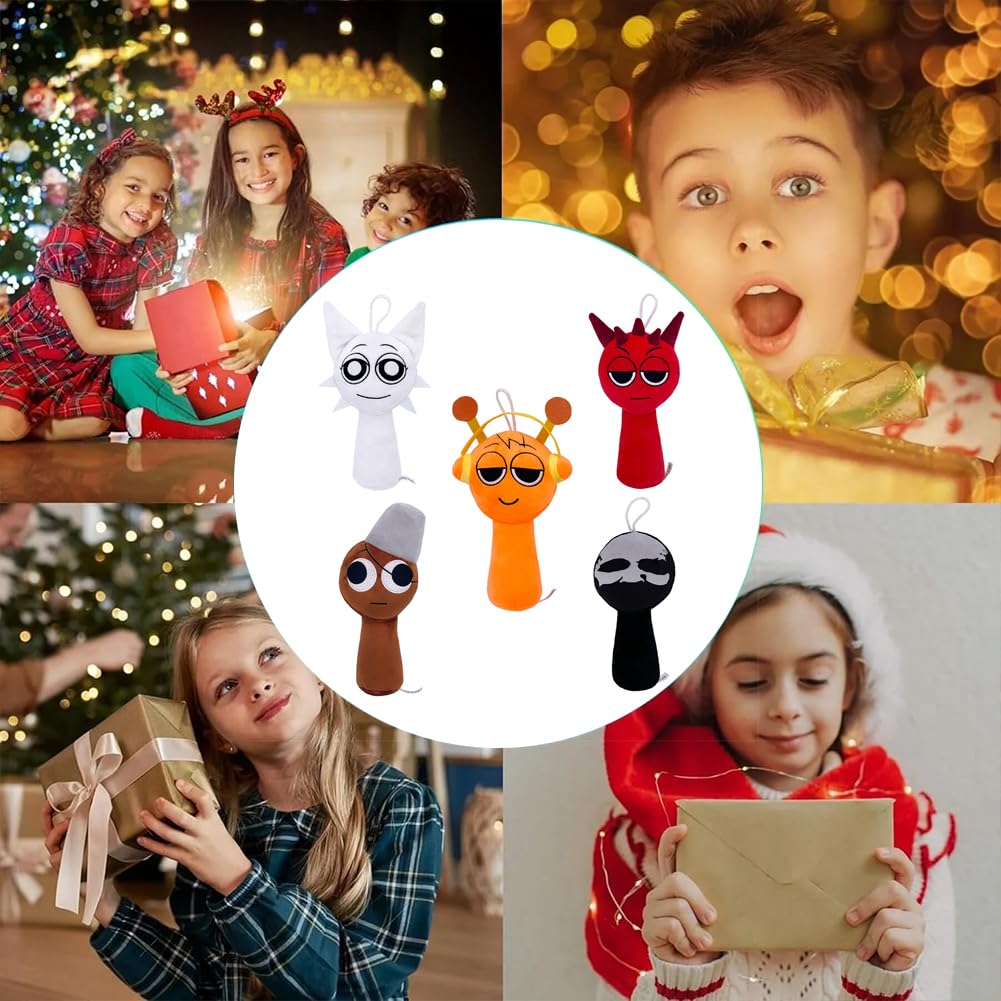Set of 5 Sprunki Plush Dolls, Singing Monsters, Horror Game Characters, Cute Room Decorations, BirthdayChristmas Gifts for Kids and Adults (Set A)