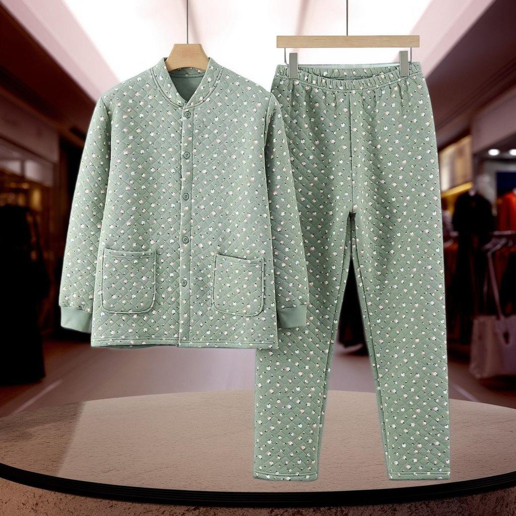 Women's Plus-Size Quilted Pajama Set for Middle-Aged & Elderly