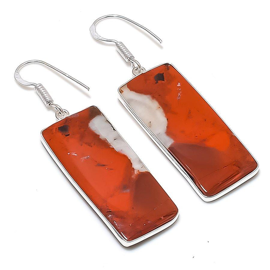 Натуральный Красный Змеиный Кожи Камень Серебро 925 Пробы Ювелирное Изделие Серьга 2,09  AEE-10818