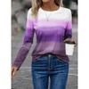 Gradient Stripe Print Autumn Long Sleeves Women's T-shirts Fashion Casual Tops Daily Loose Crew Neck Women Clothing