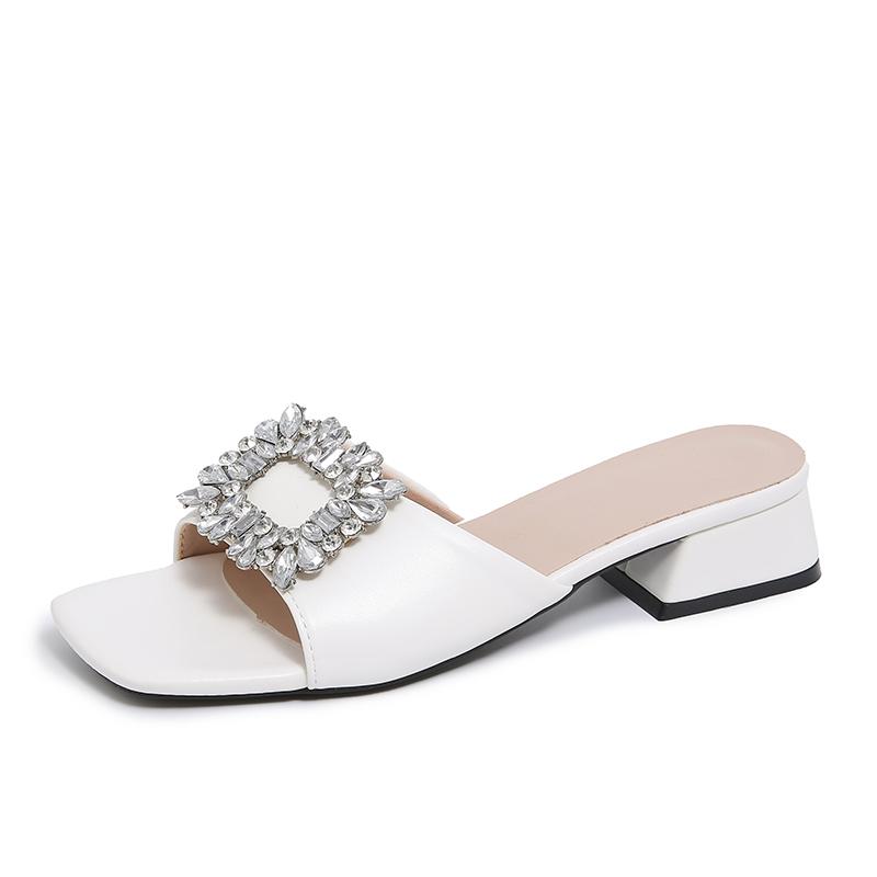 Fashion Women Sandals New Luxury Square Top Flat Slippers Rhinestones Summer Fashion Shoes Women Comfort Light High Heels Sandals Female