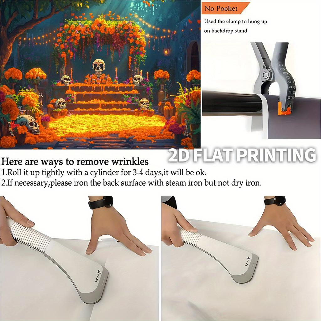 2D plane 1 piece 2D death skull sugar skull peanut flower offering altar flower theme background cloth