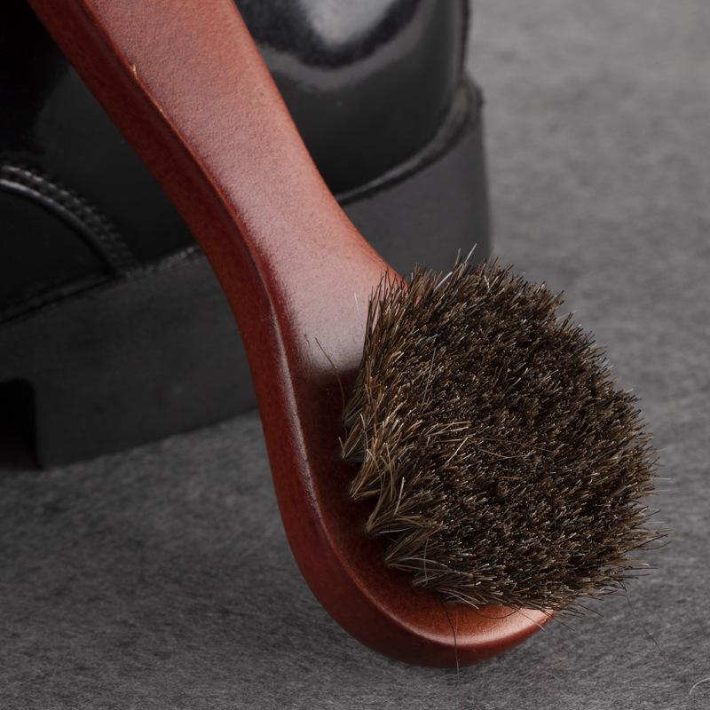 Small Brown-Red Long-Handled Soft Horsehair Shoe Polish Brush