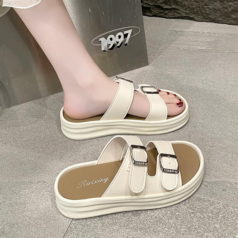 Thick Bottom Sandal Slippers Female Summer One Word Drag Comfortable Slippers Female External Wear Casual Sandals Female Youthful Women Shoes