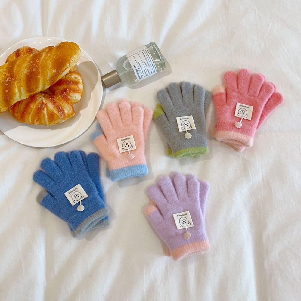 3-8 Years Old Thicken Velvet Children Knitted Gloves Elastic Winter Warm Gloves
