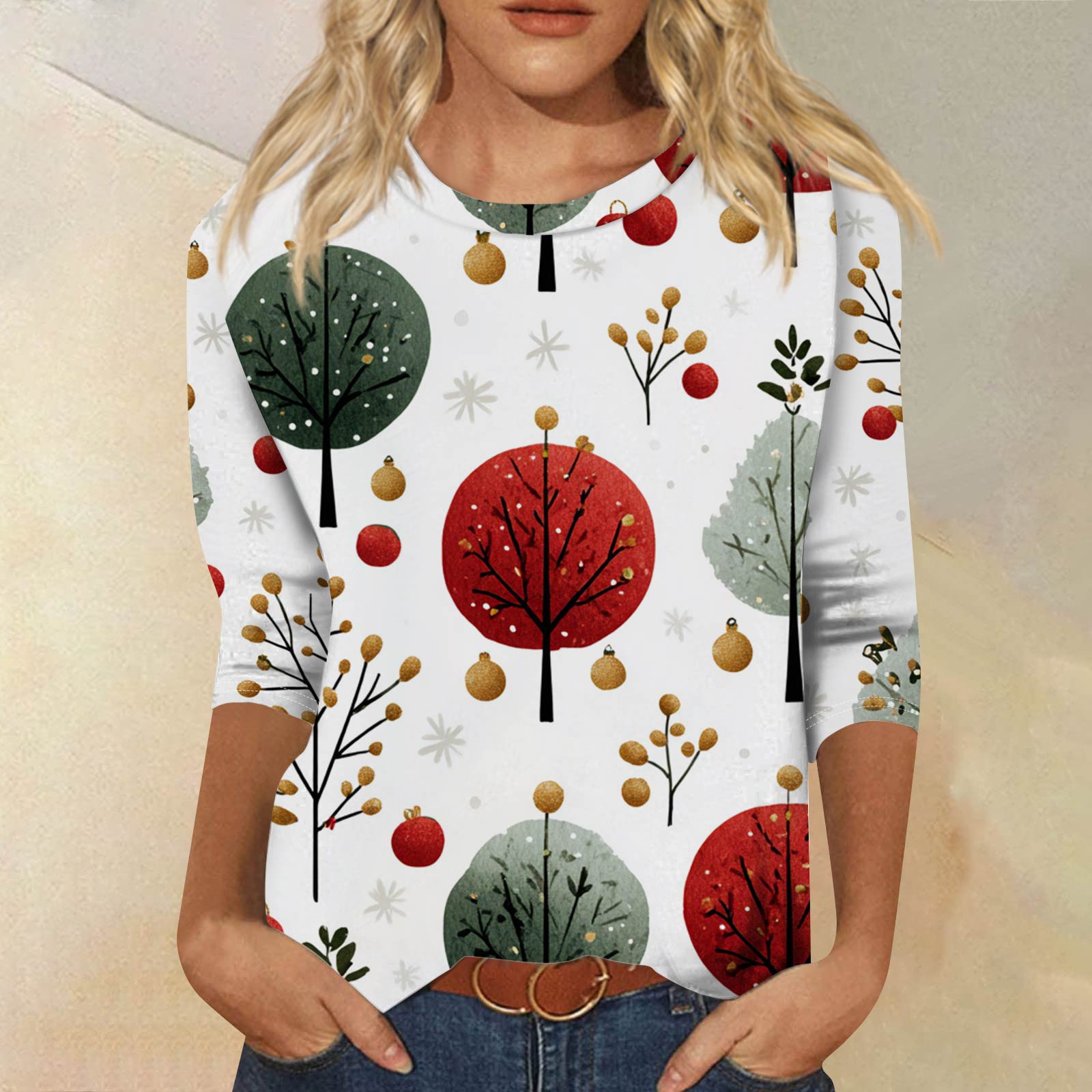 

Женская модная повседневная футболка с рукавом три четверти, принтом на Хэллоуин и круглым вырезом M белый