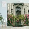 Greece Street View Shower Curtain Village Town Old Stone Brick Wall Green Plant Flowers Scenery Bathroom Decor Waterproof Screen