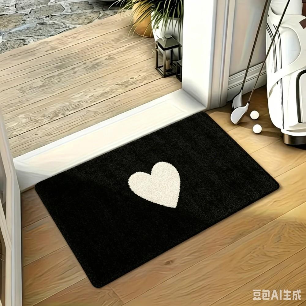 Tapis de porte rayé moderne Bienvenue Tapis de sol mignon en forme de cœur Tapis de salle de bain/cuisine antidérapant Cadeau de pendaison de crémaillère Décoration de maison 30x50cm