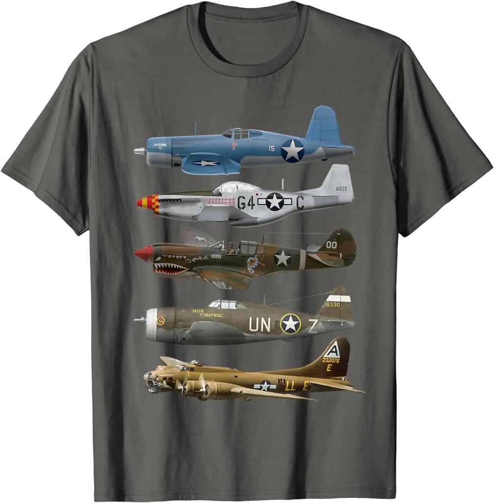 WW2 Warplanes B-17 P51 Mustang F4U Corsair P40 Warhawk T-Shirt