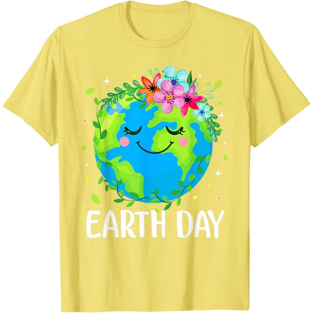 Cute Earth Day Floral Graphic Tee Soft Breathable Casual T-Shirt for Adults