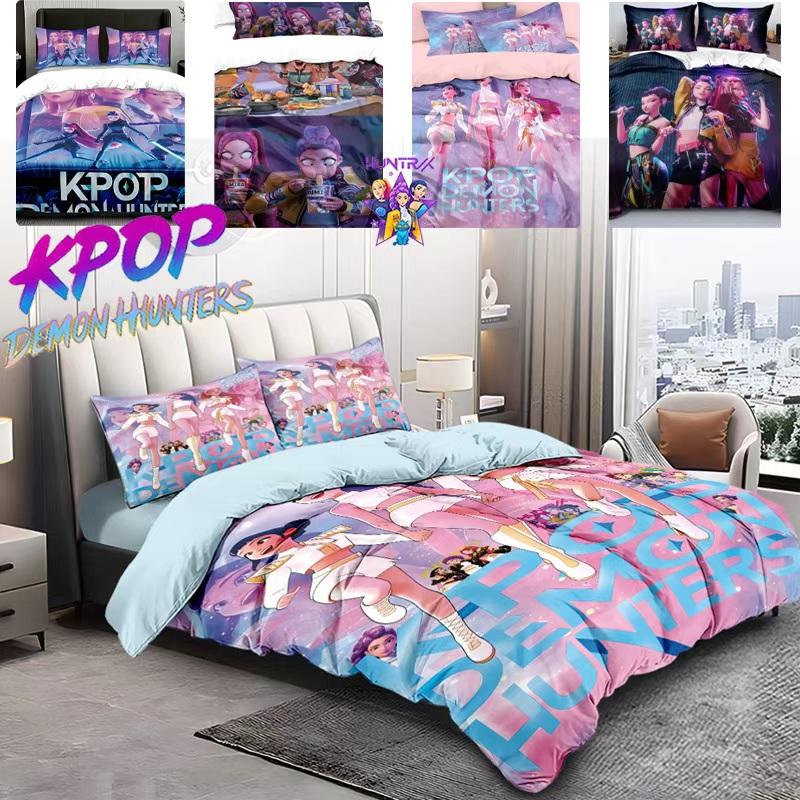 3pcs/set K-Pop Bedding Set Demon Hunters Colorful Print Polyester Student Dormitory Bed Sheet Duvet Cover Kid Gift Home Textile