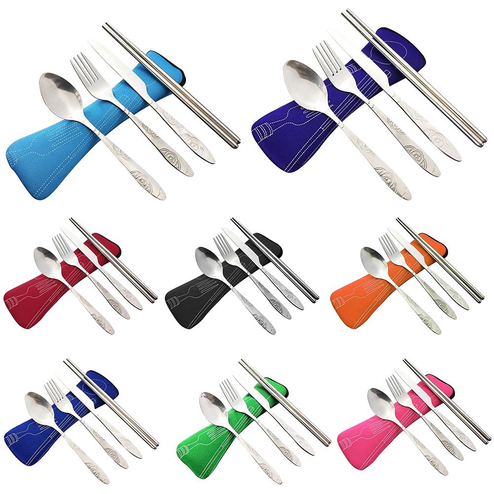 Portable Lunch Tableware Cutlery Set Stainless Steel Spoon Fork Cutter Chopsticks Travel Outdoor