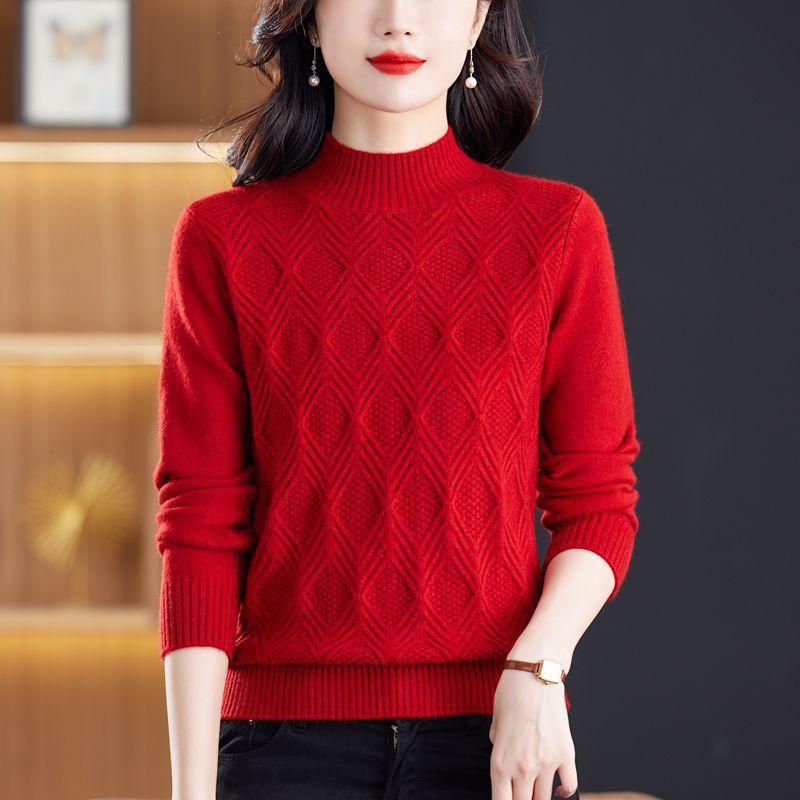 Women's Semi High Neck Pullover Sweater Casual Sweater Pullover Knitted Base Sweater