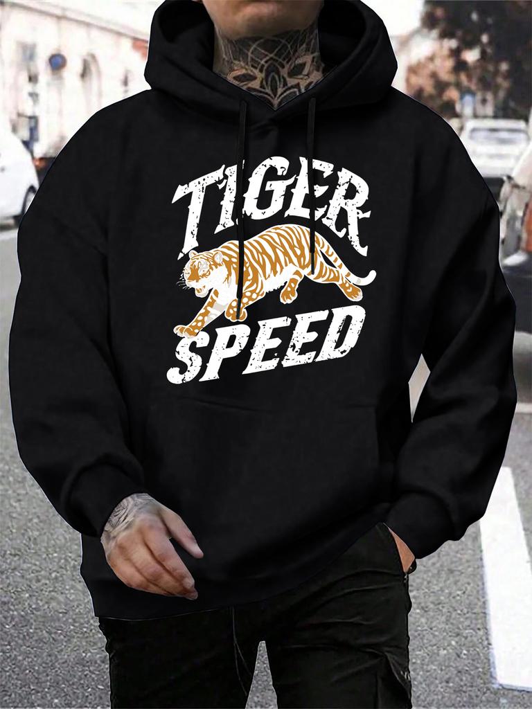 Felpa da uomo con stampa creativa Tiger Speed Harajuku Larga con cappuccio Tutto da abbinare Tasca Pullover da uomo Pile Autunno Unisex Abbigliamento sportivo