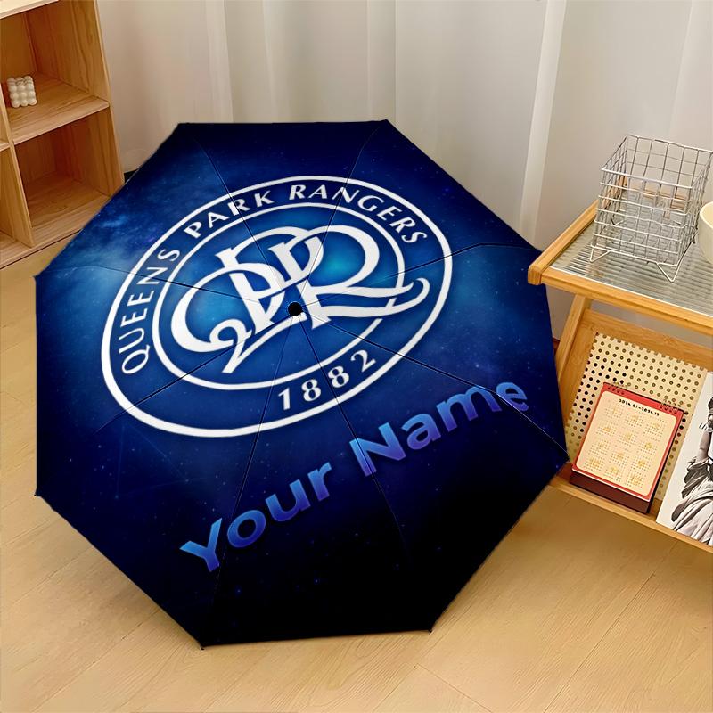 Queens Park Rangers FC Automatic 3‑Fold Umbrella 8‑Rib Windproof Folding Umbrella Sun Rain Protection For Outdoor Travel Daily Use