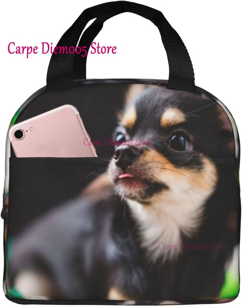 Unisex Food Warmer Bag Chihuahua Dog Lunch Bag Reusable Lunch Box Lunch Cooler Tote