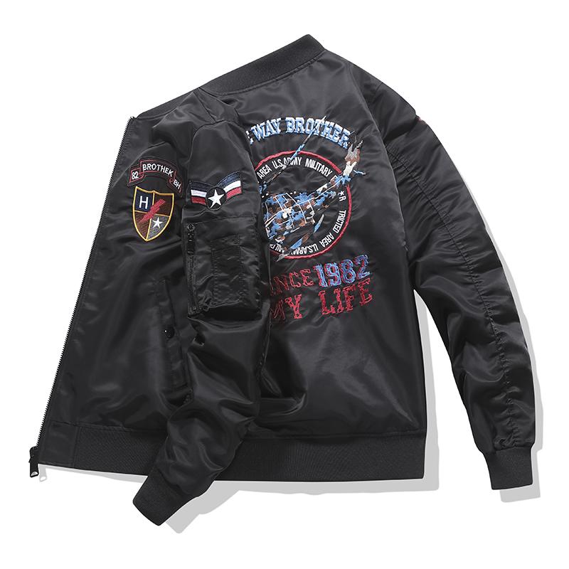 MA-1 Retro American Style Work Pilot Jacket Men's Autumn Winter Thickened Baseball Jacket Trendy Helicopter Embroidered Overcoat