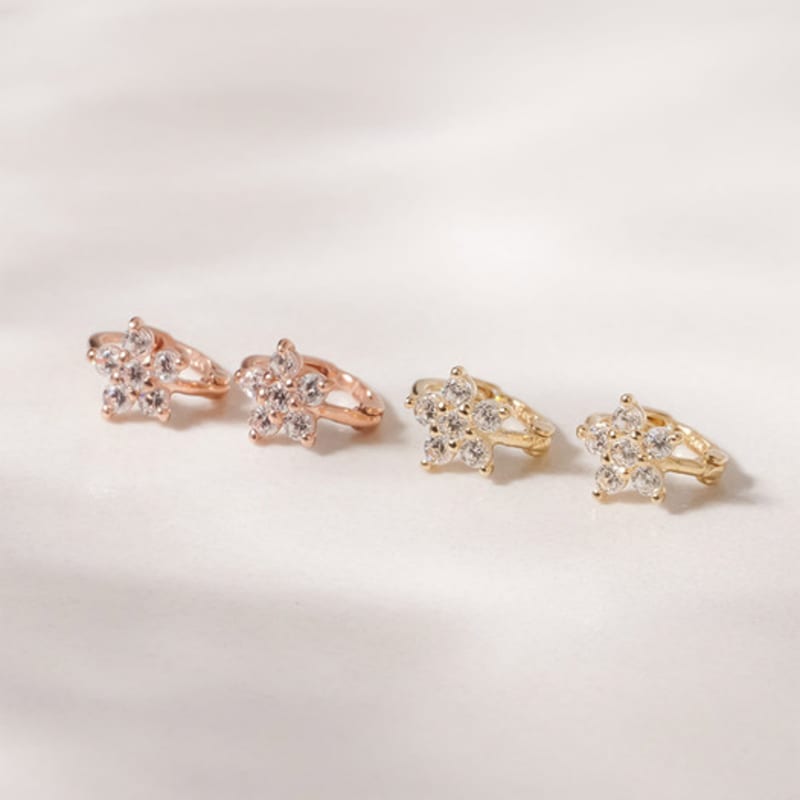 JEWNEL 14K Cherry Blossom Ring One-Touch Earrings