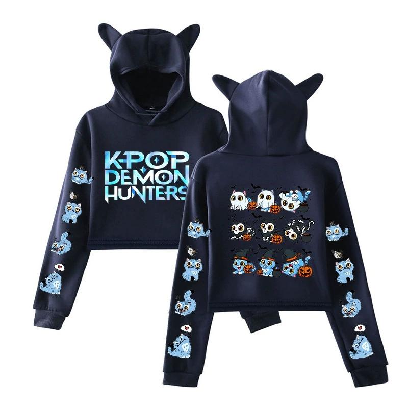 

Anime Kpop Demon Hunters Crop Tops Women Sweatshirt Long Sleeve Girls Fashion Derpy Tiger Sweatshirts Gift XXS темно-синього кольору