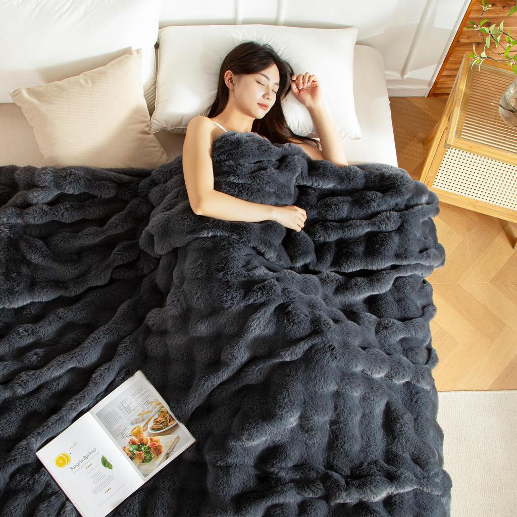 Haguko Fluffy Double Blanket, Fluffy, Stylish, Warm, Cute, Fluffy, Washable (180x200cm, Nebraska Gray)
