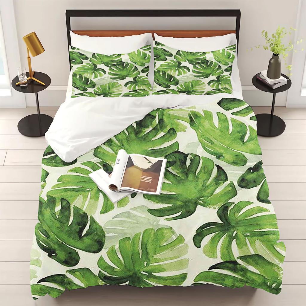 Cartoon Palm Leaf Duvet Cover Bedding Set Cute for Kids Teens Girls Bedroom Decoration Duvet Cover Easter Gift Friends