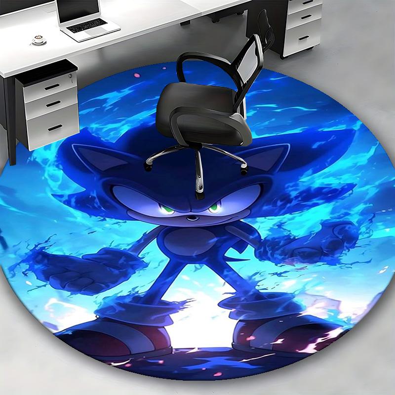 1 Stück Sonic the Hedgehog Blaue Flamme Runder Teppich - Anime Design Bürostuhlmatte, Rutschfester Teppich für Heimdekoration