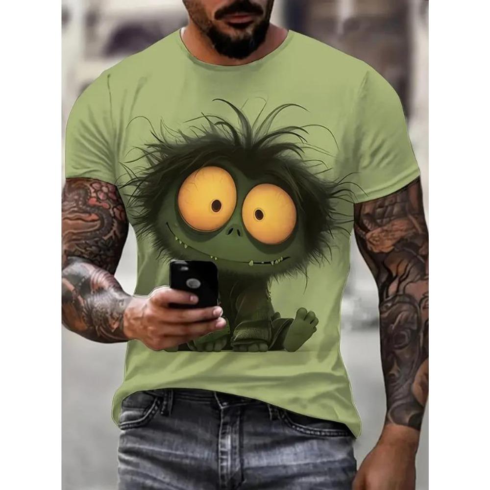 Men's Summer Casual Short Sleeved T-shirt with Realistic Cat Pattern Print