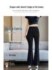 Women's High Waist Flared Black Pants - Slimming, Elastic, Split Hem, Casual - Small Size for Petite Figures, Summer Wear
