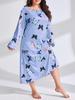 2025 European Plus Size Long Sleeve Butterfly Heart Leopard Print Nightgown