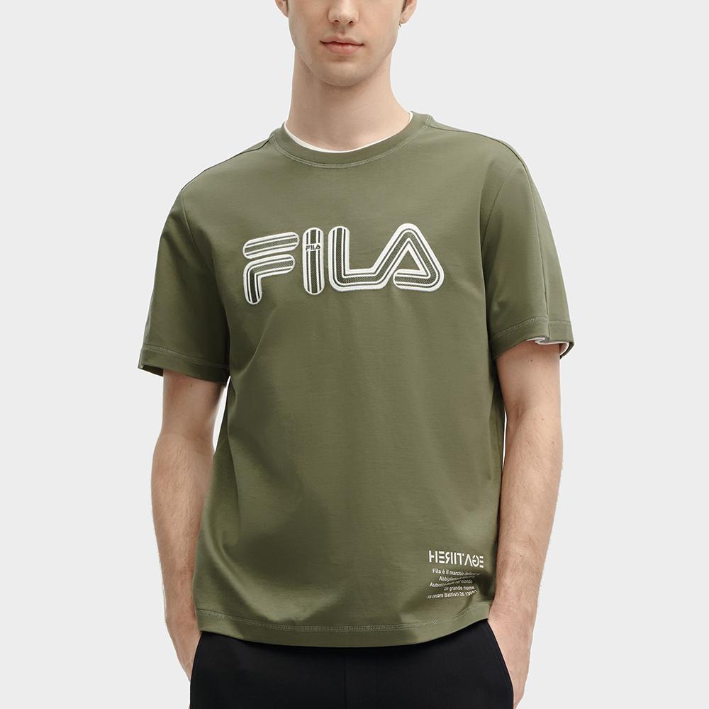 FILA Letter Logo Printed Round Neck Casual Short Sleeve T-Shirt Men Tops Banana-Coffee F11M418103F-DG