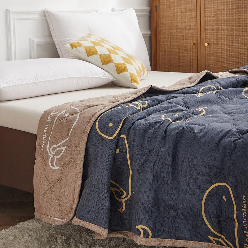 New Printed Quilt Washed Cotton Quilt Spring and Autumn Quilt Summer Cool Quilt Thin Blanket Home Textiles Machine Washable Skin Friendly Bedding