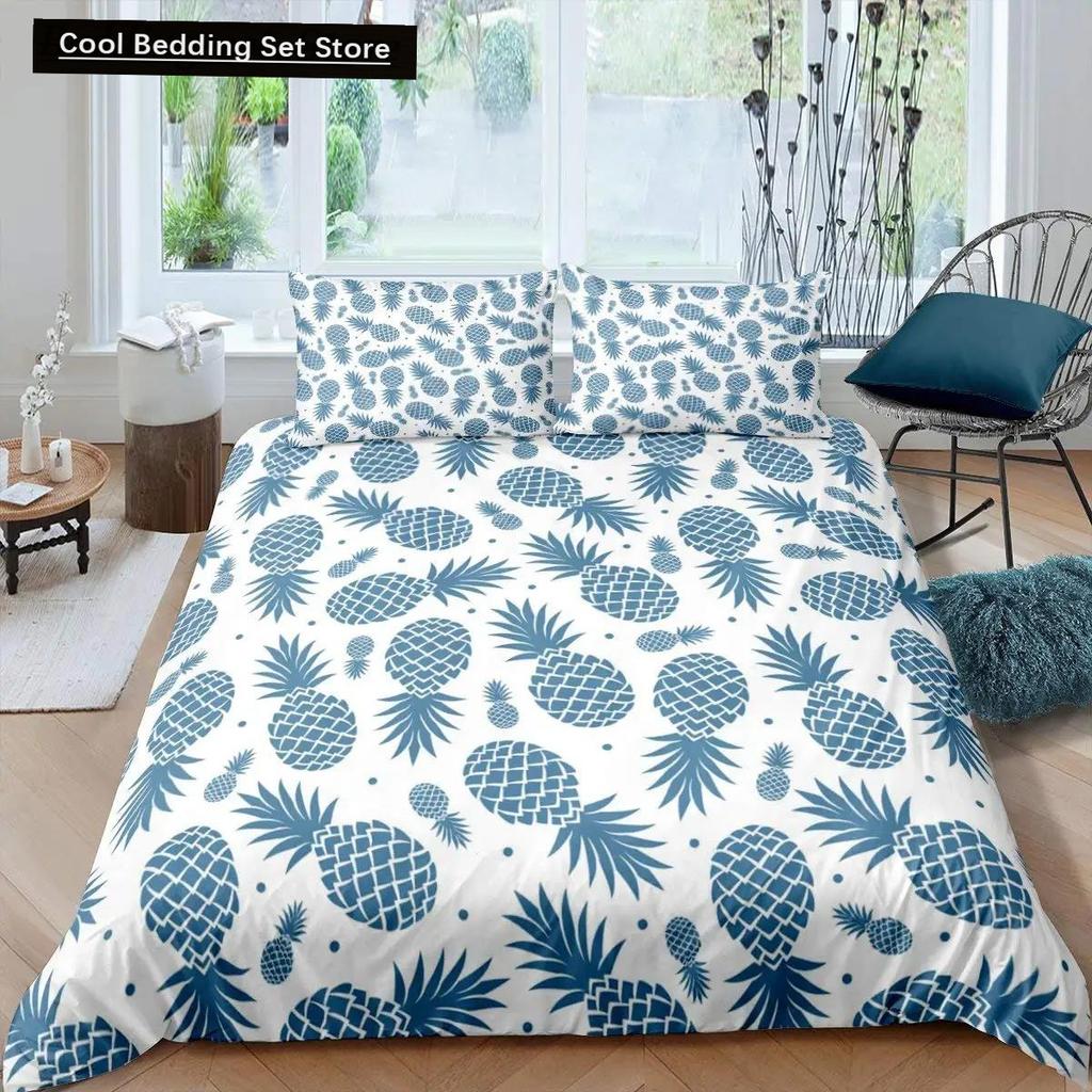 Comforter Pineapple King Size Yellow Geometric Pineapple Bedding Set Seaside Beach Theme Fruit Printed Comforter