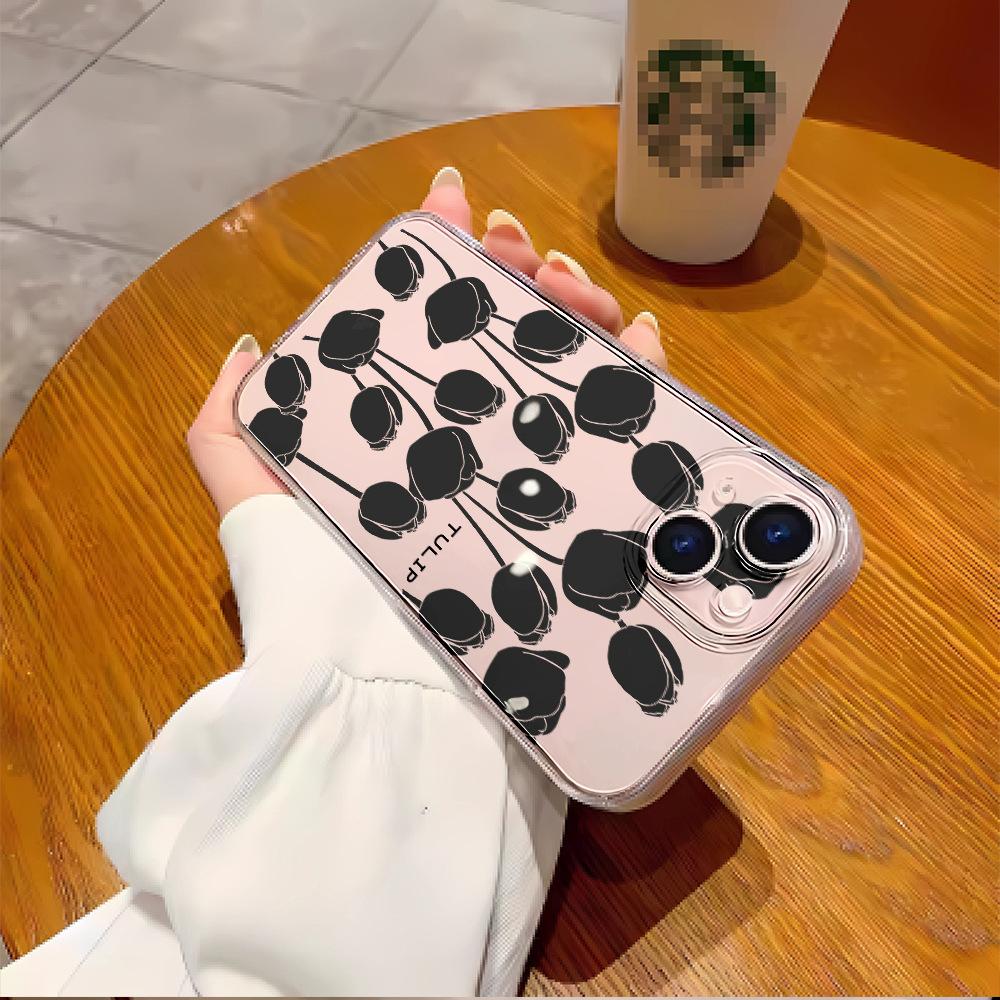 Tulip apple 16 pro mobile phone case transparent iphone17 mobile phone protective case 15pm anti-drop 14 soft case 12