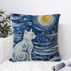 Van Gogh Starry Sky Cat Cushion Cover Eco Linen Pillow Case DoubleSided Print Breathable Durable Zipper Home Decor Gift