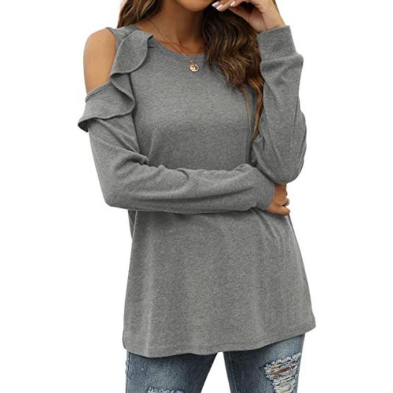 Blusa de Punto para Mujer Cuello Redondo Sin Tirantes Volante Suelta Casual Tops