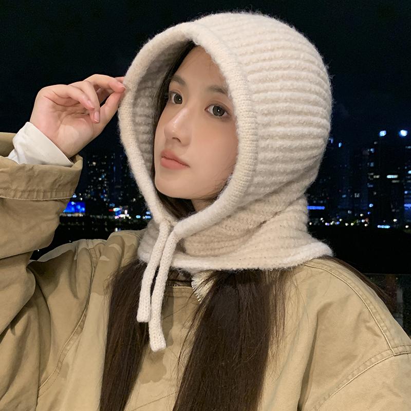 

Solid Color Knitted Hat Scarf Versatile Warm Windproof Pullover Hat Women s Autumn and Winter Wool Hat One Size