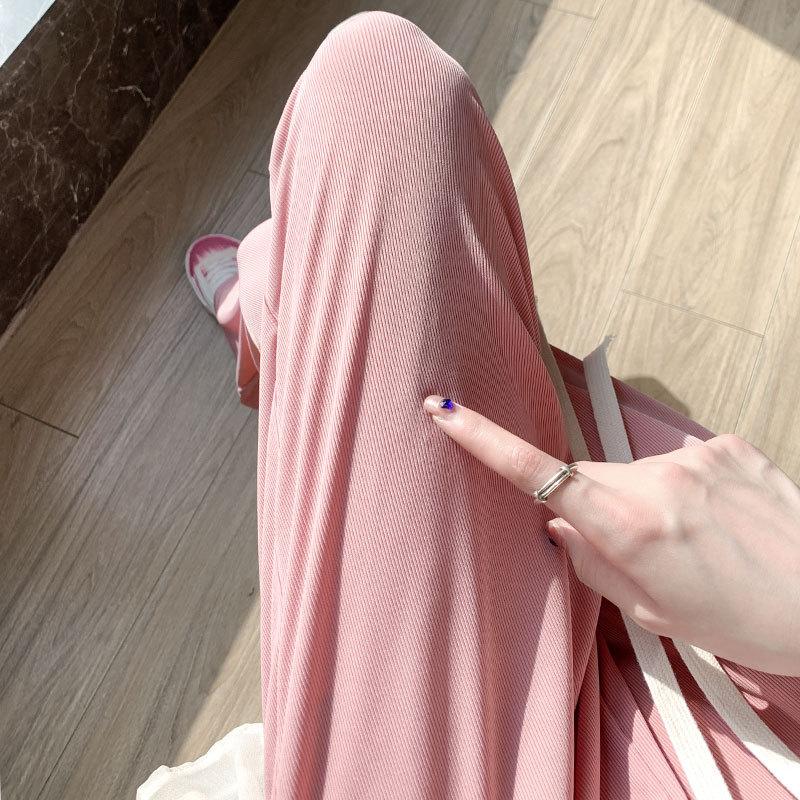 Light Blue Ice Silk Wide-leg Pants Women's Summer Thin 2025 New High-waisted Straight Lazy and Loose Pants