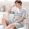 Summer Men's Pajamas Homewear Set Men's Short-Sleeved Shorts Teenage Students Cartoon Striped Casual Pajamas Homewear Set