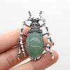 1Pc, Natural Stone Shell Beetle Pendant Brooch, Aura Healing Crystal Quartz Jade Gems Charms Brooch Pin for Jewelry Making DIY Halloween Crafts Gifts
