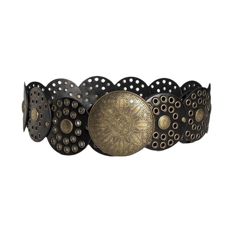 Breiter Vintage-Punk-Gürtel mit Nieten-Ösen-Beschlägen für modische Streetwear