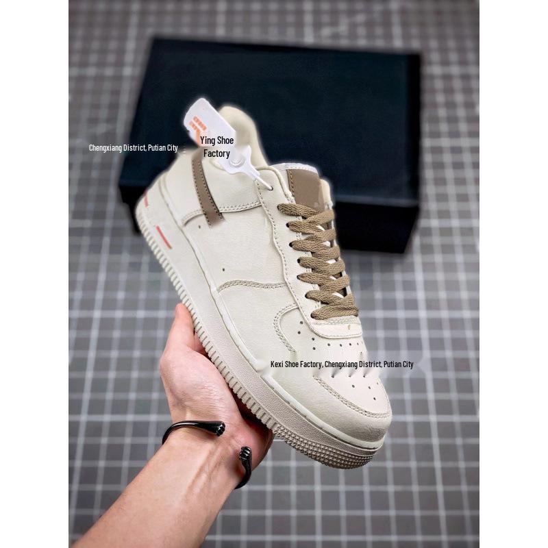 AF1 Air Force 1: Pure White Women's & Men's Low-Top Shoes in Wheat Color - Casual Couple Style.