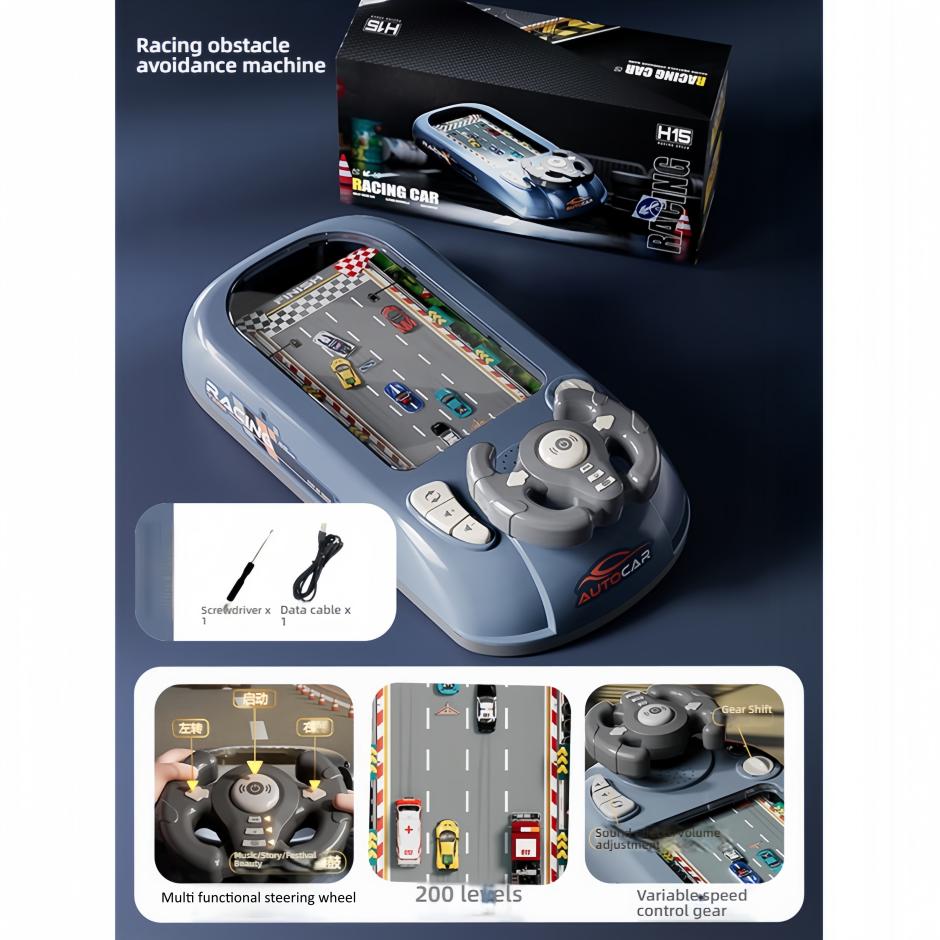 Children's Racing Game Console, Fun Obstacle Avoidance and Level Adventure, Educational Steering Wheel Toy Tabletop Game